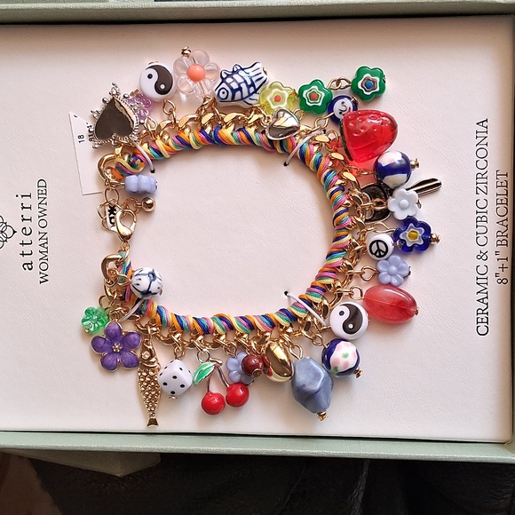 Multicolor Ceramic & Cubic Zirconia Charm Bracelet. NIB. Absolutely Gorgeous!!๐ - Picture 1 of 13